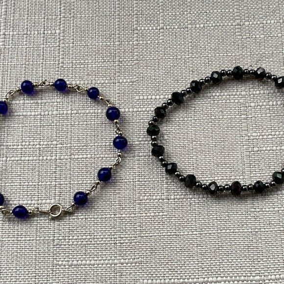 Women Bracelet Lot of 2 Wrist Band Blue and Black Bracelet Fashion Jewelry - Picture 7 of 10